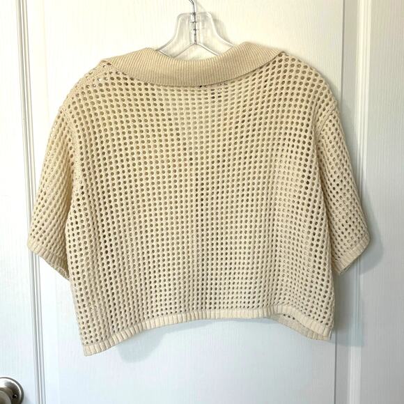 Sincerely Jules Wms XS Open Knit Cream Cropped Shrug Sweater Button Up Layering - Picture 2 of 8